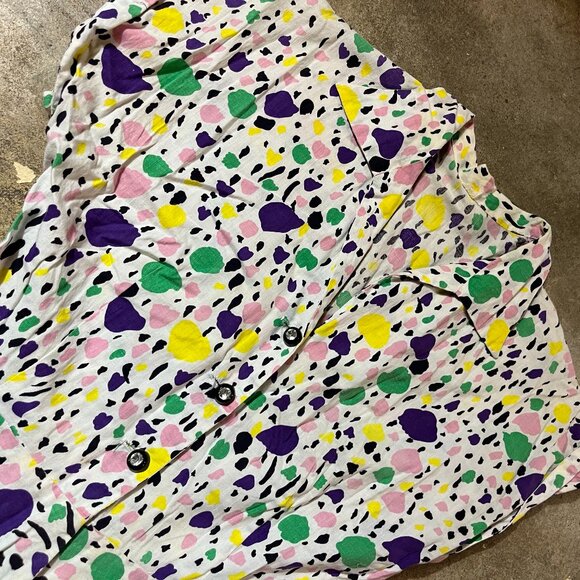 Amazing 1950s Vintage Abstract Print Shirt Dress Short Sleeved Button-up - Picture 3 of 4